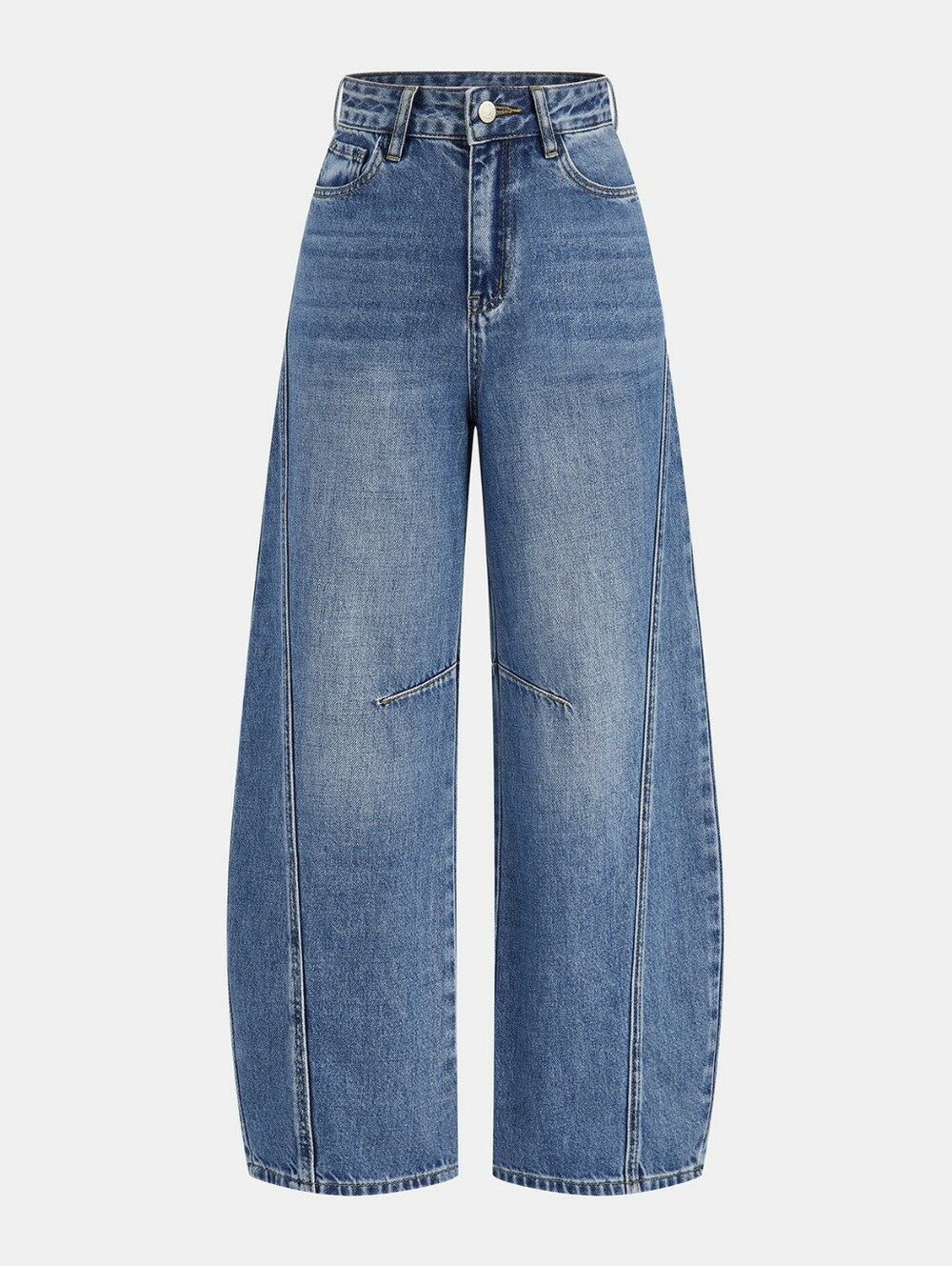 Commense High Waisted Blue Denim Curved Barrel Leg Jeans
